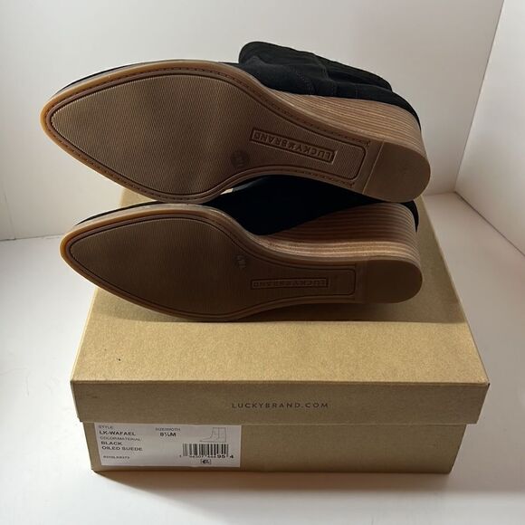 Lucky Brand Wafael Wedge Booties Black Suede Size 8.5 M - Picture 5 of 6